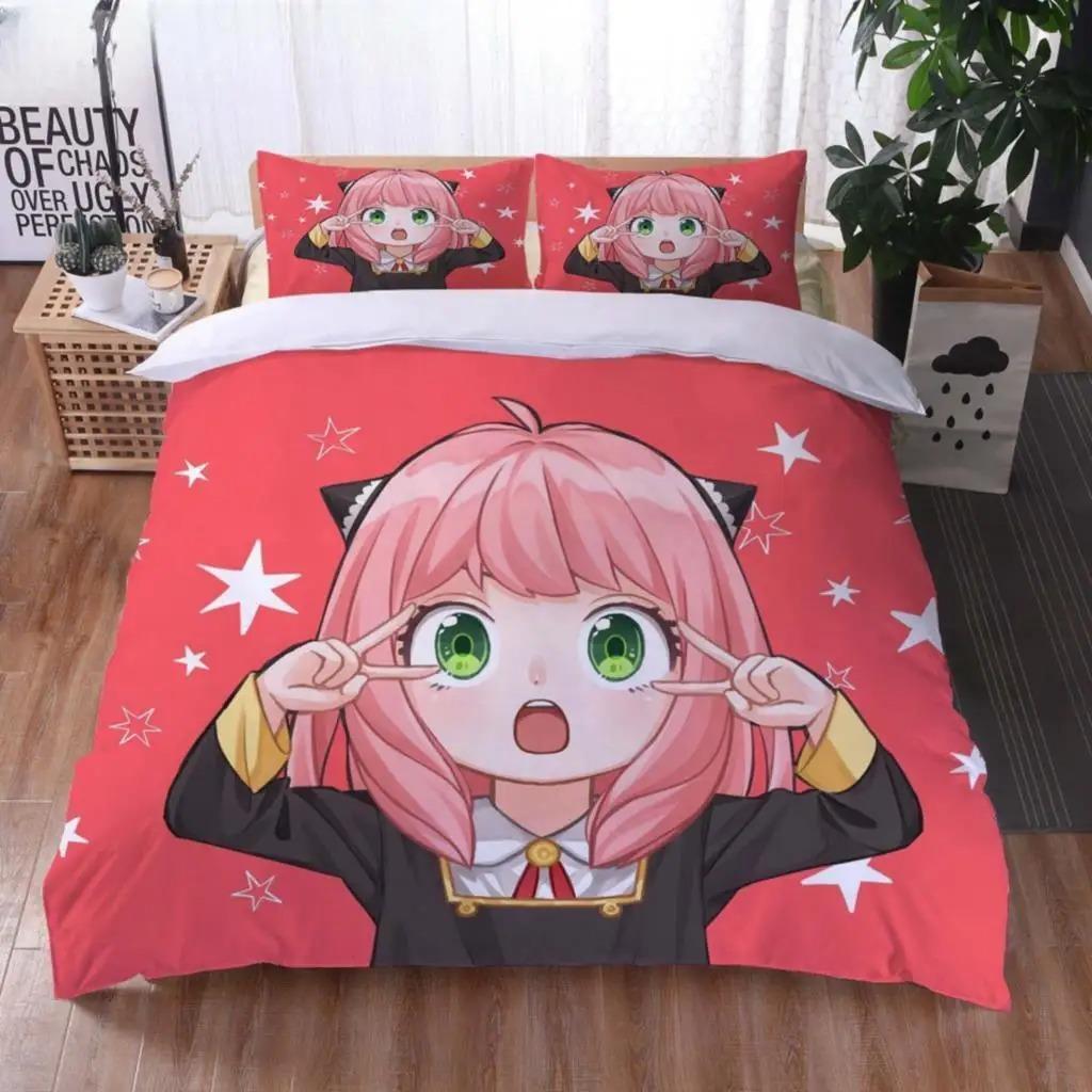 3D Anime SPY×FAMILY Anya Forger Bettdecke Bettwäsche Sets Full Size Cartoon Bettbezug Queen King Size Steppdeckebezug Kissenbezug Set Werkzeug
