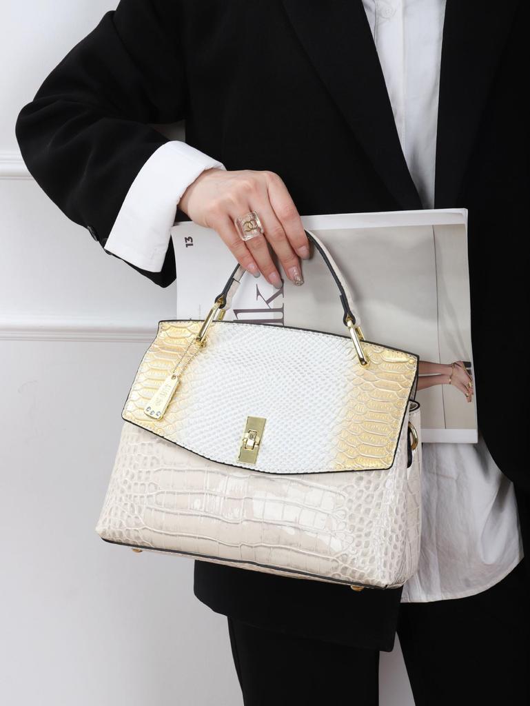 2024 Crocodile Pattern Patent Leather Women's Accordion Shoulder Bag - Fashionable, High-End Design