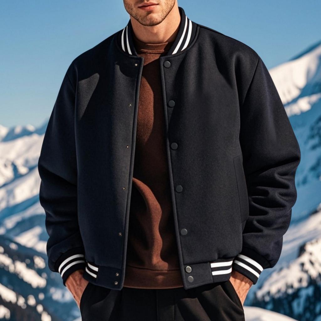 Men's Retro Baseball Jacket Loose Fit Stand Collar Casual Single-Breasted Button Closure