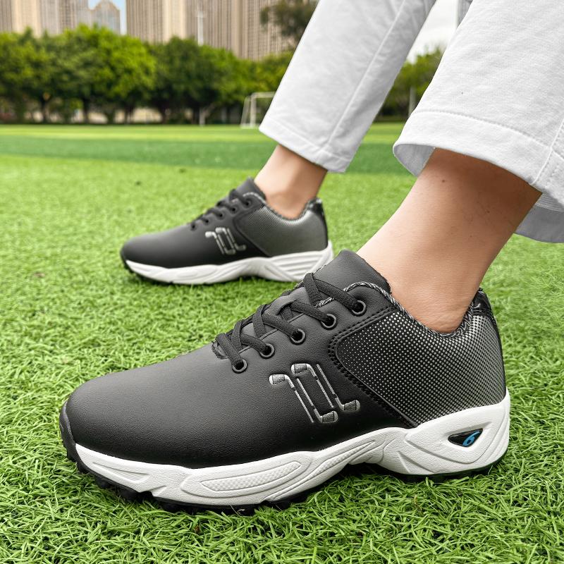 White Men's Golf Shoes Leather Waterproof Grass Training Shoes Men Outdoor Non-slip Golf Sports Shoes Platform Casual Sneakers