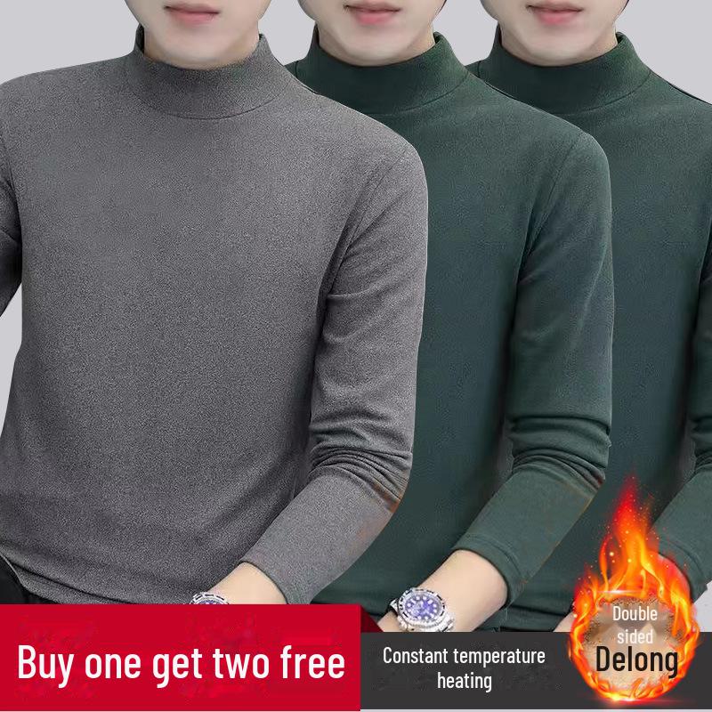 Hong Kong Style Men's Winter Long-Sleeve T-Shirt with Trendy Half-High Collar