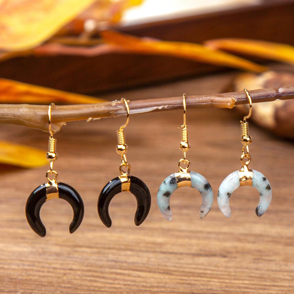 Natural crystal moon earrings, pink crystal, horn earrings, minimalist earrings, accessories,Christmas gift,Valentine's Day gift, girlfriend gift