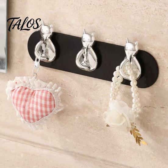 Cat-Shaped Wall Hooks, No Drilling Strong Bearing Capacity Hooks, Three-hook Combination Rack for Keys Bags Accessories