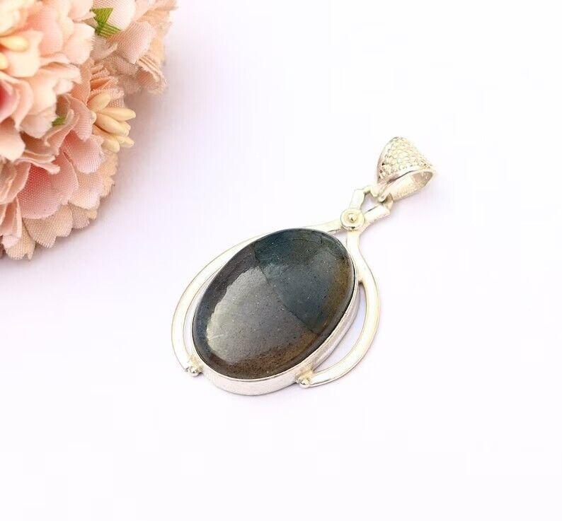 Ciondolo in labradorite fuoco blu/Collana in labradorite/Ciondolo in argento fatto a mano per uomo e donna