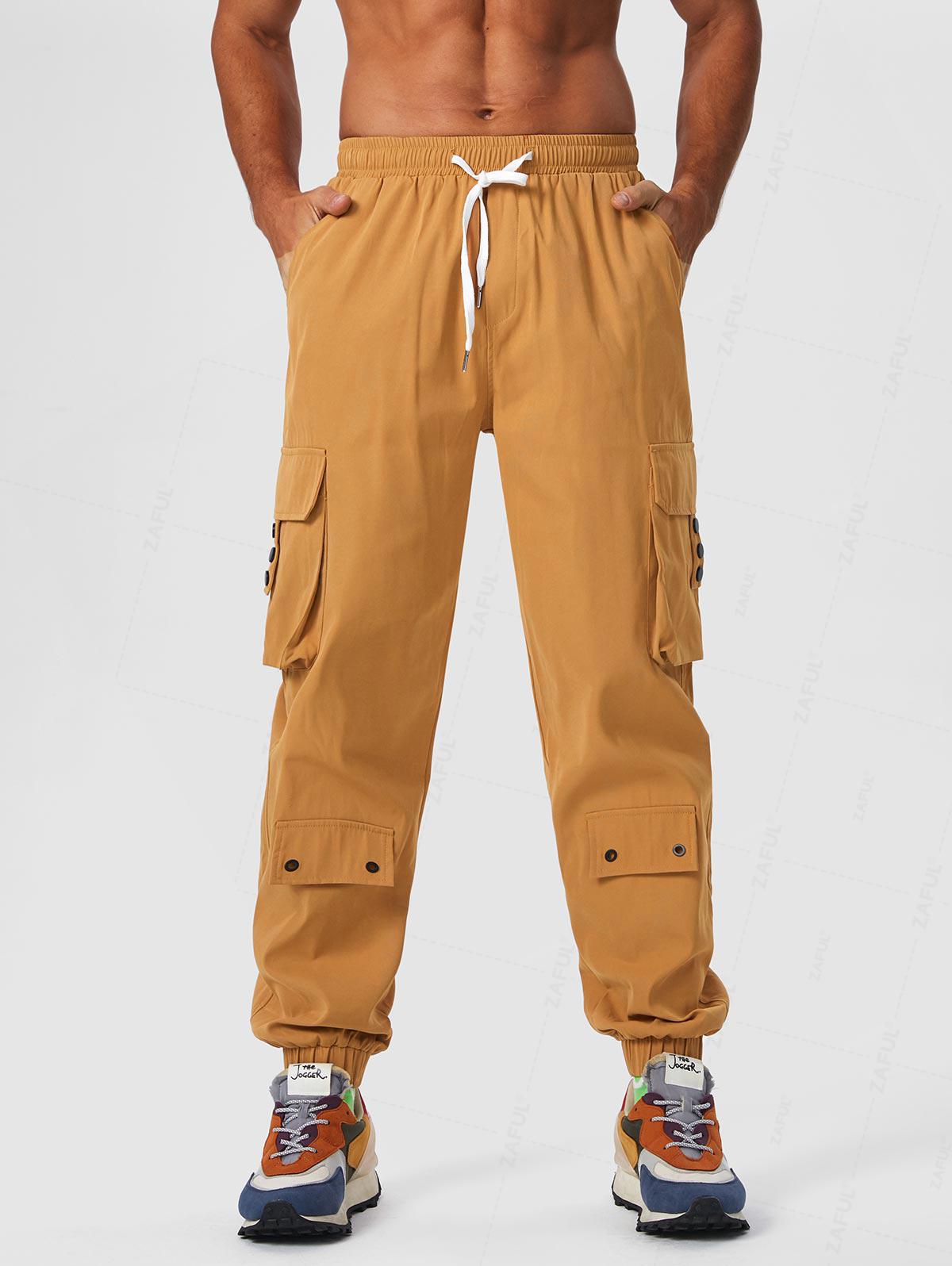 

ZAFUL Button and Large Pocket Design Cargo Pants S темно-желтого