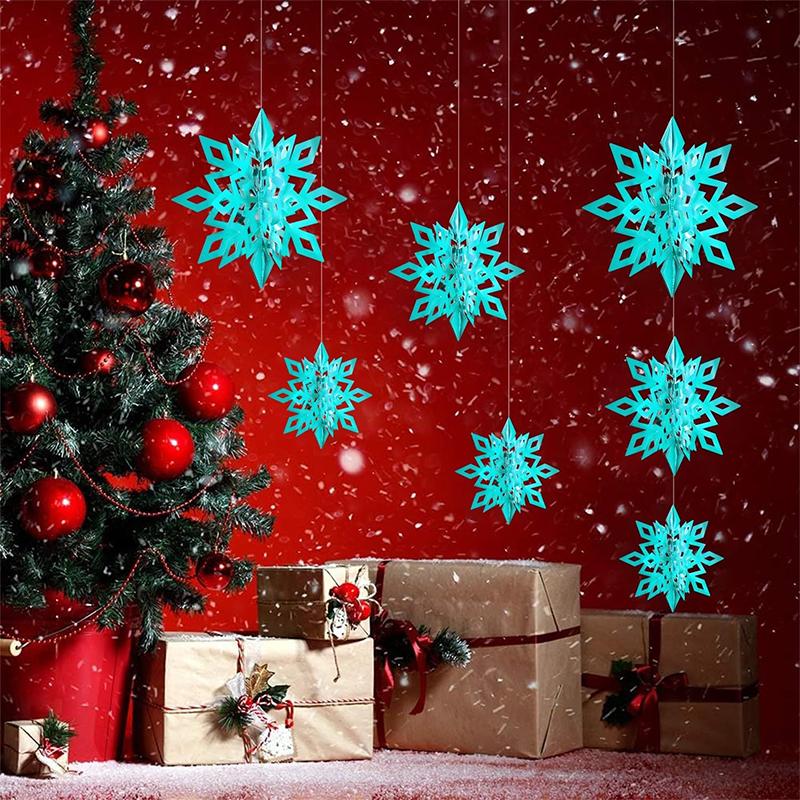 Christmas Snowflake Decor 6Pcs 3D Paper Snowflake Hanging Ornaments for Christmas Tree Winter Wonderland New Year Home Decor