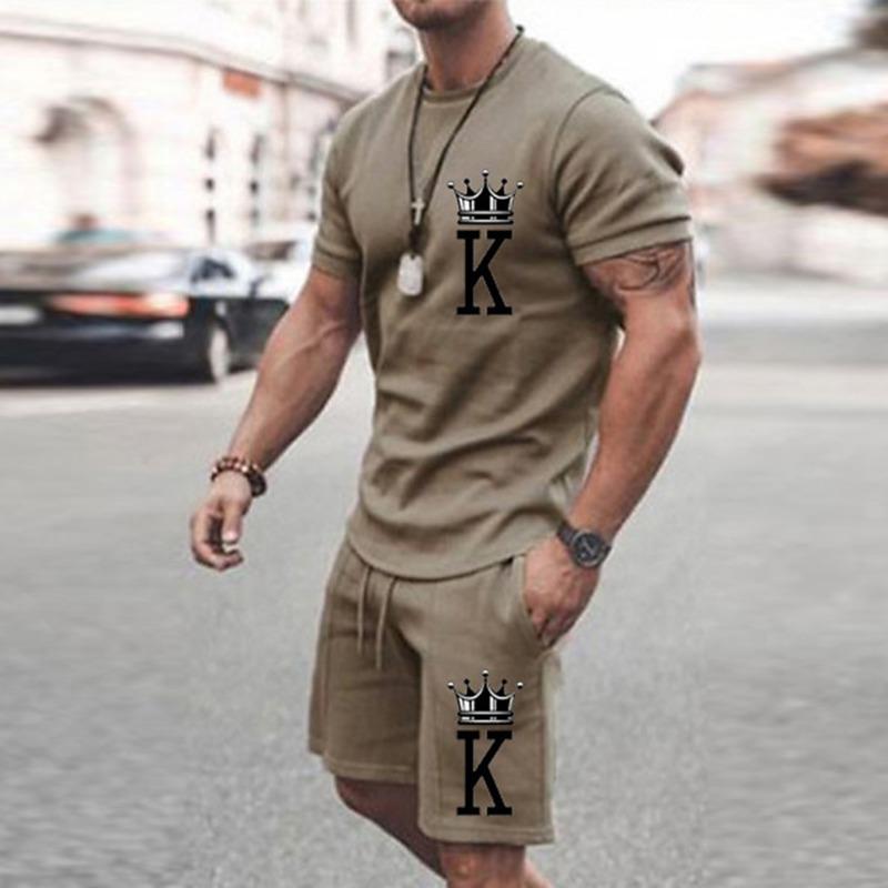 2025  New Men's Summer Leisure Sports Running Set Oversized Men's Refreshing Top Y2K Style Printed 3D Poker Pattern Fashion Set