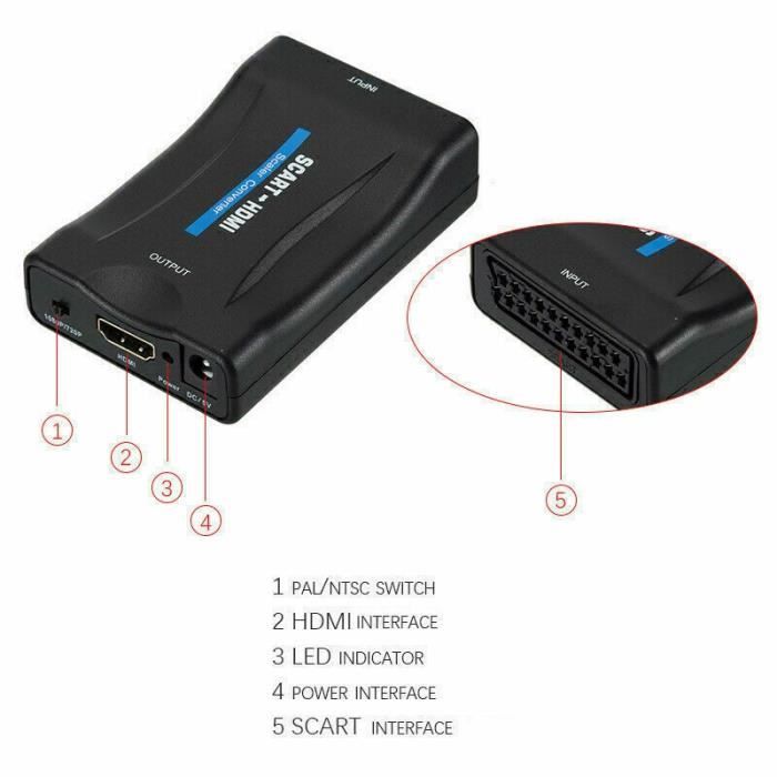 1080P HD SCART PERITEL VERS HDMI Convertisseur TV Vidéo Audio Adaptateur