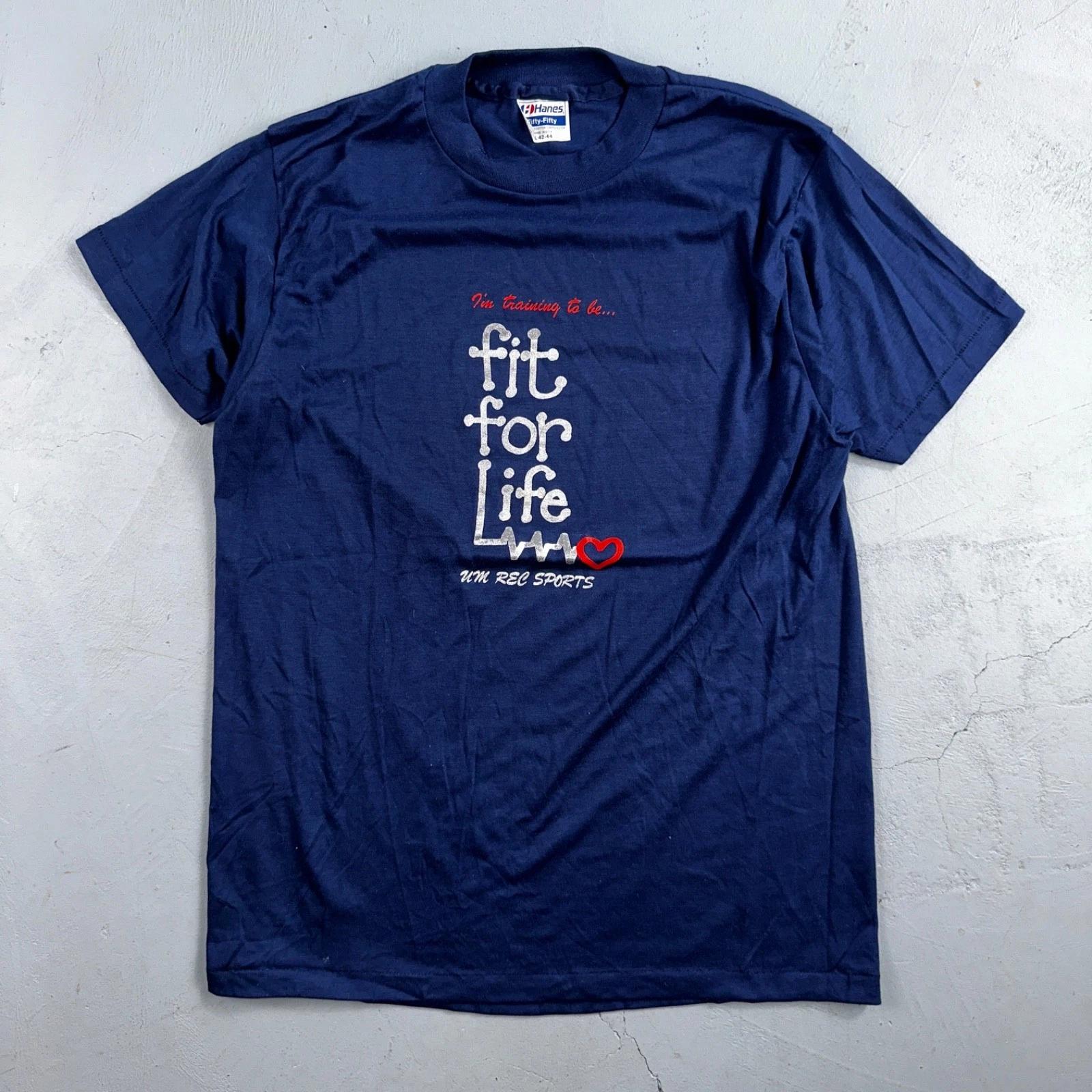 Hanes 80-х Fit For Life Винтажная Футболка Спортзал Фитнес Большая Однострочный шов Графическая Крутая 4XL