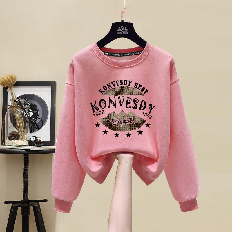 2025 pure cotton sweater women's spring and autumn models round neck loose and thin winter velvet thickened long sleeves student ins