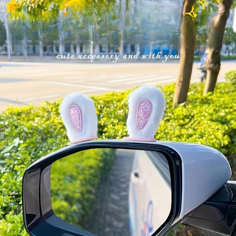 1pair Car Interior Decoration Plush Rabbit Ears Design Car Mirror Ornament Automotive Charm Car Interior Accessories