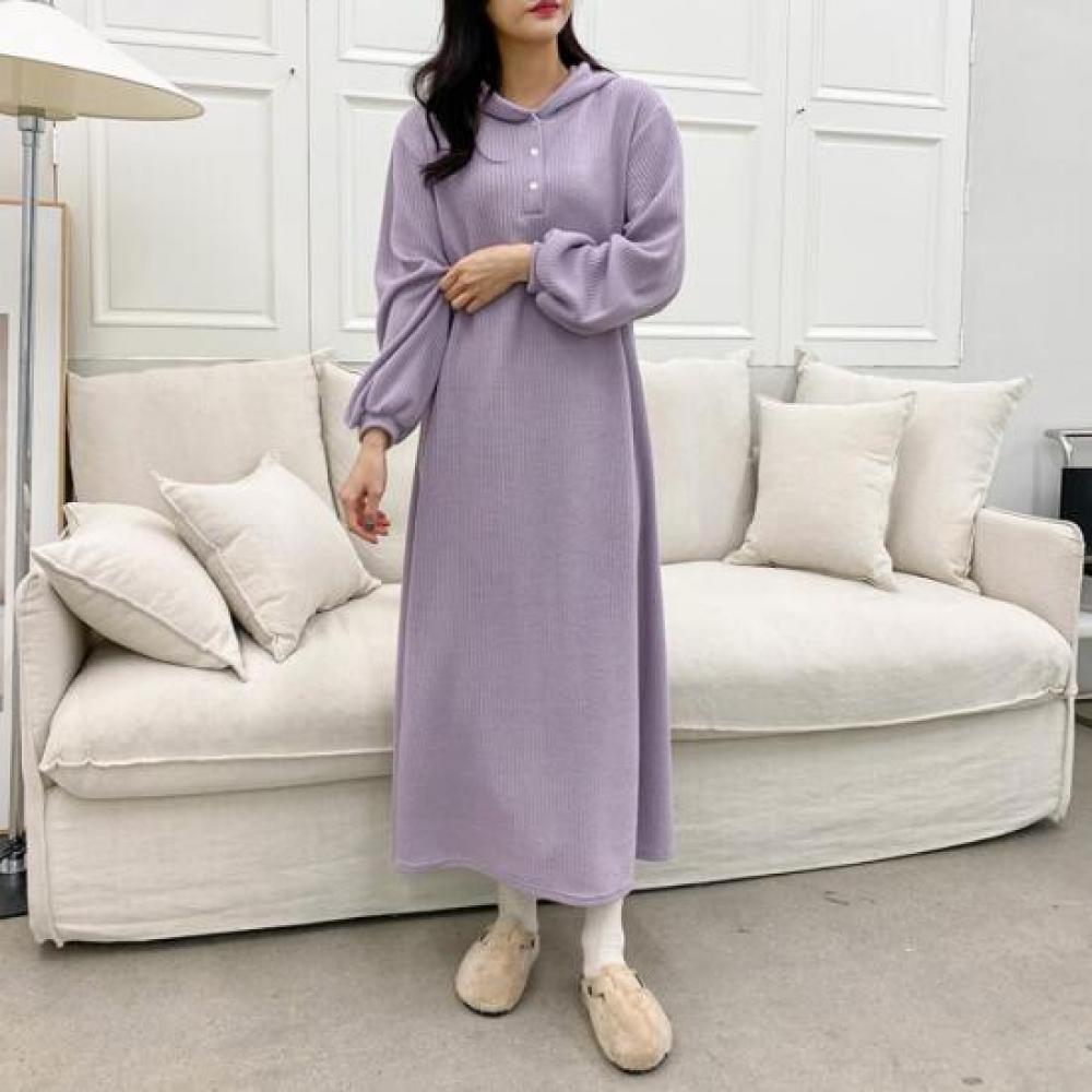 New Arrivals Open Run Women Winter Balloon Sleeve Hoodie Dress