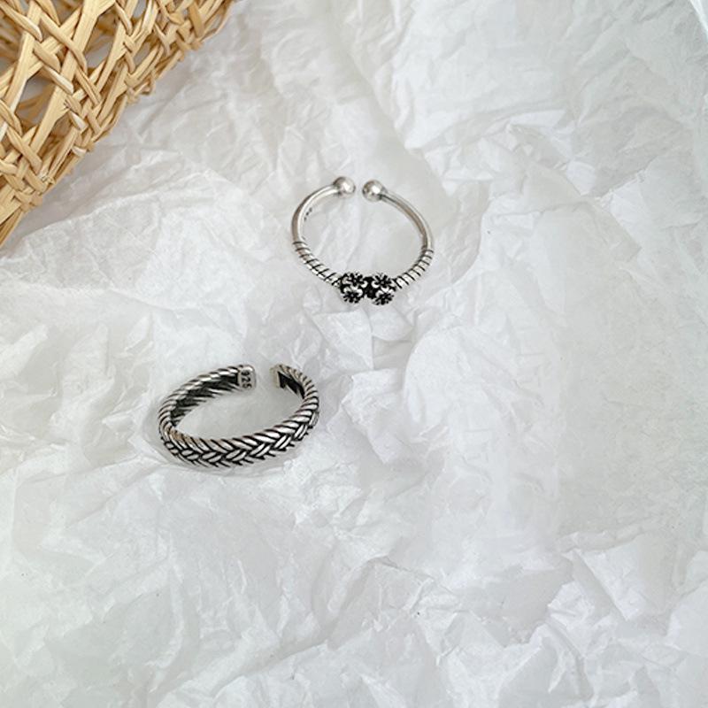 Lan Zhi 925 Silver Distressed Letter Ring - Retro Thai Design for Women