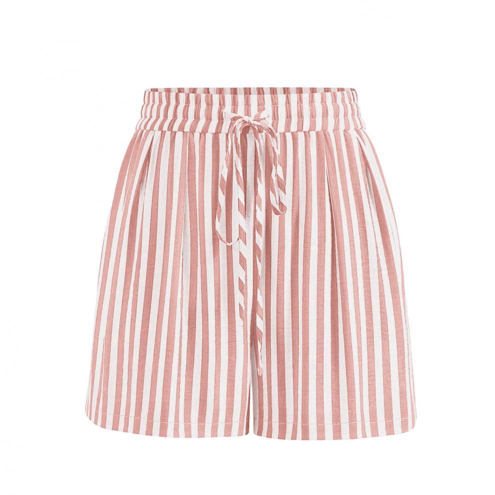 Summer Fashion Women's New Striped Printed Lace-up Casual Shorts