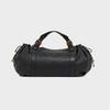 New Sense Retro Black Large Capacity Soft Leather Commuter Tote Bag Pleated Drawstring Portable Shoulder Bag
