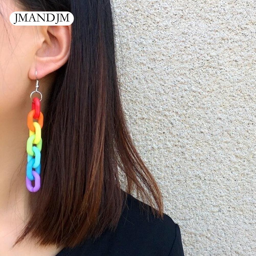 Fashion Chain Ear Hook Women Long Rainbow Clip Earrings Club Jewelry