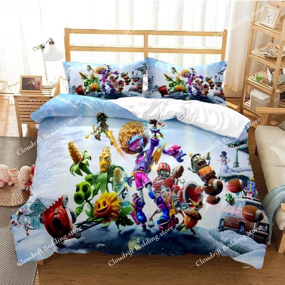 Plants Vs Bedding Sets Zombie US Europe UK Size Quilt Cartoon Bed Cover Duvet Cover Pillow Case Adult Children