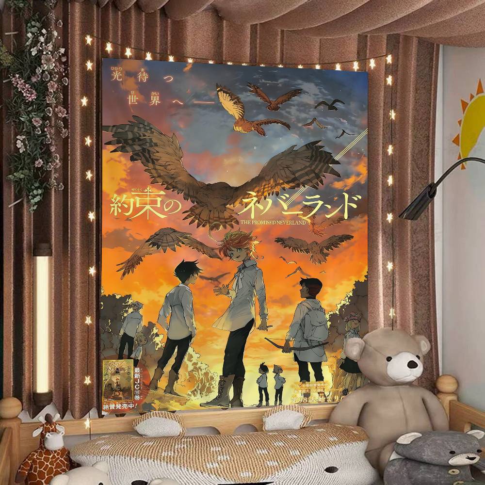 Japanese Anime Cartoon The Promised Neverland Wall Tapestry Bohemian Wall Tapestries Mandala Wall Hanging Home Decor
