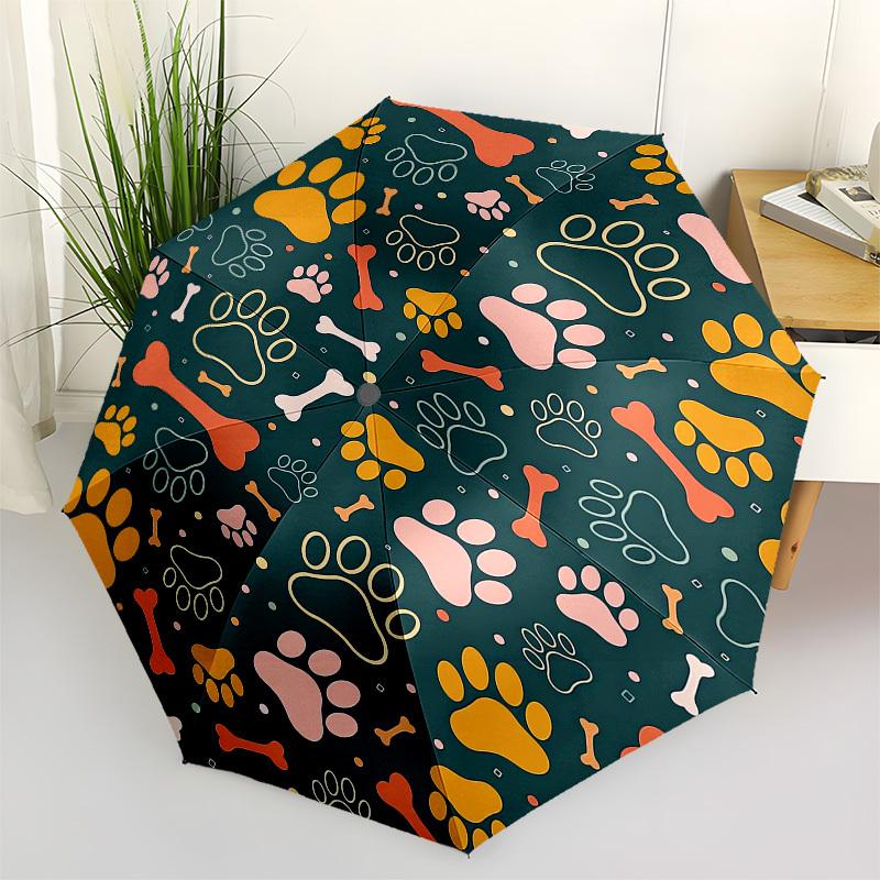 

1pc Paw Prints & Bones Pattern Umbrella with Plastic Handle,Vibrant Cartoon Pattern,Multi-functional UmbrellaPT259