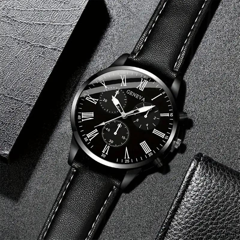GENEVA Trendy Men's Minimalist Leather Belt Business Watch Set