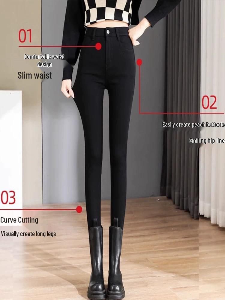 New 2025 Plus Size Women's Fleece-Lined High Waist Black Leggings - Thickened, Skinny Fit for Autumn and Winter