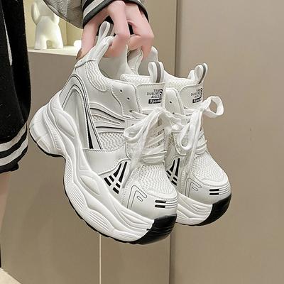 Mode Nieuwe Lente Dames Ademende Mesh Chunky Sneakers 10CM Hoog Platform Casual Schoenen Veters Zomer Sport Leren Schoenen Vrouw 2024