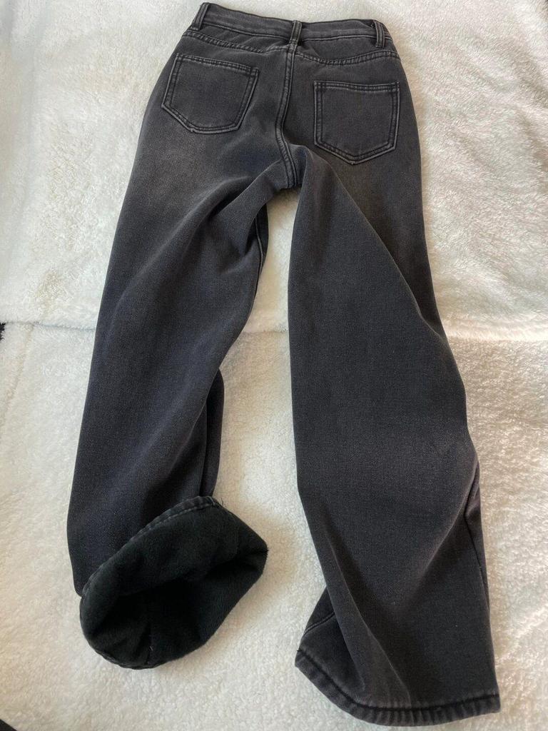 2025 Plus Size Women's Fleece-Lined Wide Leg Jeans: Autumn/Winter High Waist, Straight-Leg Slimming Pants for Pear-Shaped Figures