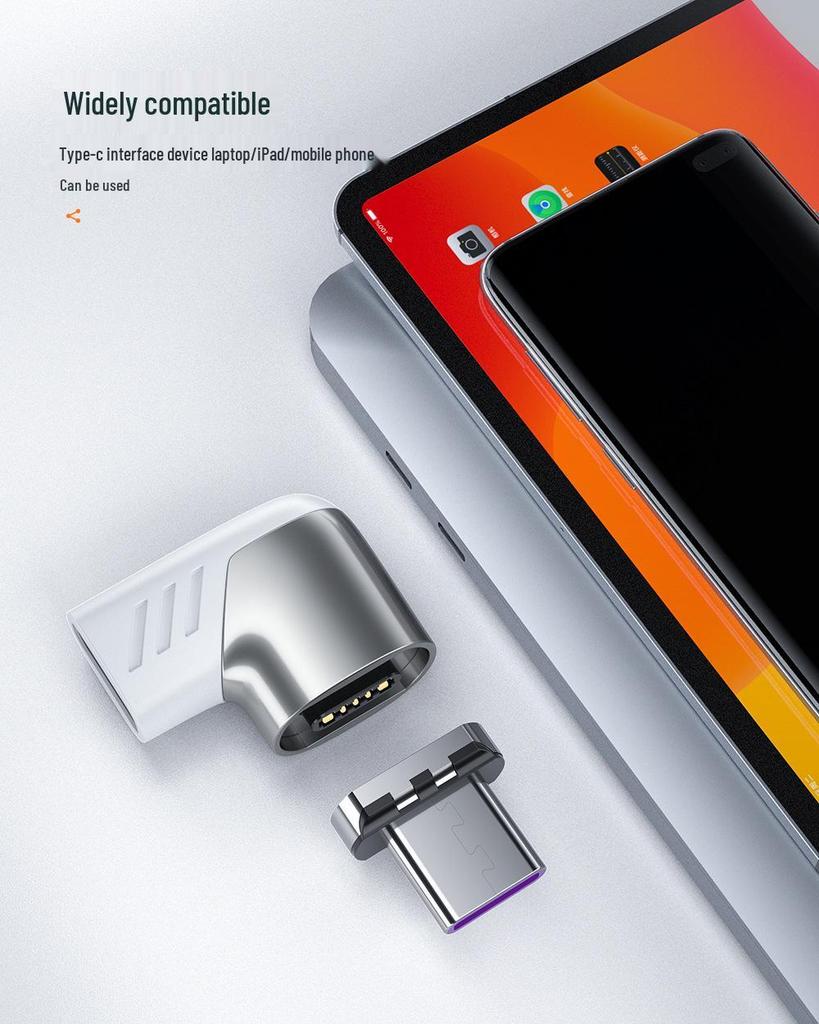 PD100W Magnetic Elbow Adapter - Fast Charging Type-C Converter for Laptops & Phones
