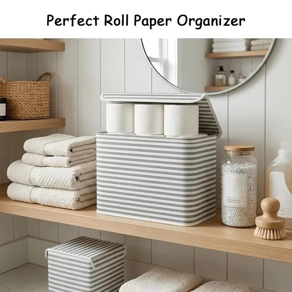 Stripe Printed Storage Basket Foldable Laundry Basket Toilet Paper Holder Home