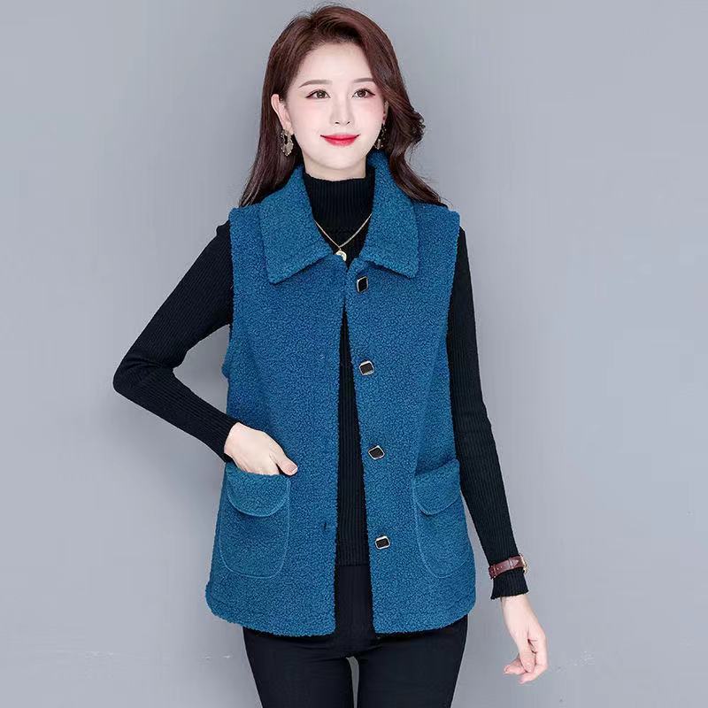 

Осень и зима новый жилет средней длины из искусственной овечьей шерсти, жилет большого размера для женщин среднего и пожилого возраста, темпераментное пальто 6XL recommends 145-80 kg синий