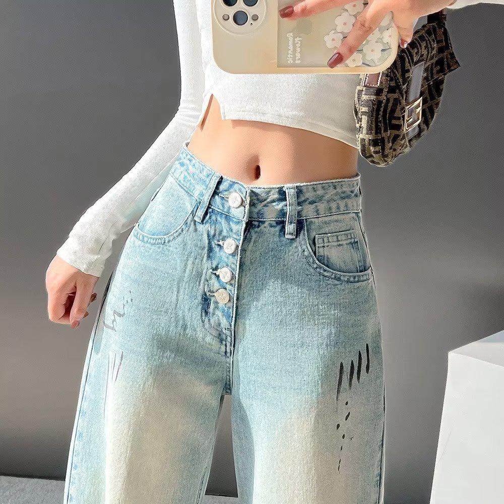 

Women’s 2024 Summer Loose High-Waisted Wide-Leg Jeans 2XL светло-синий