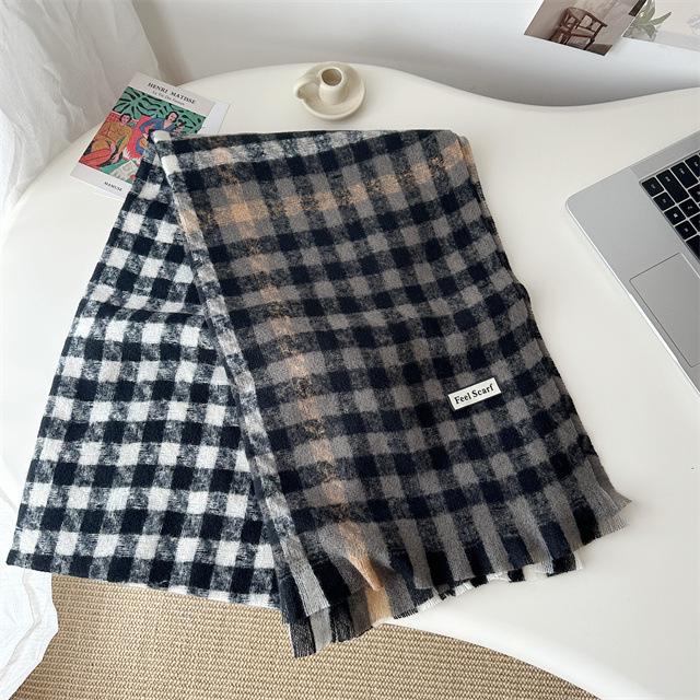 Women s Winter Color-Blocked Houndstooth Scarf - Versatile Plaid Shawl & Neck Warmer