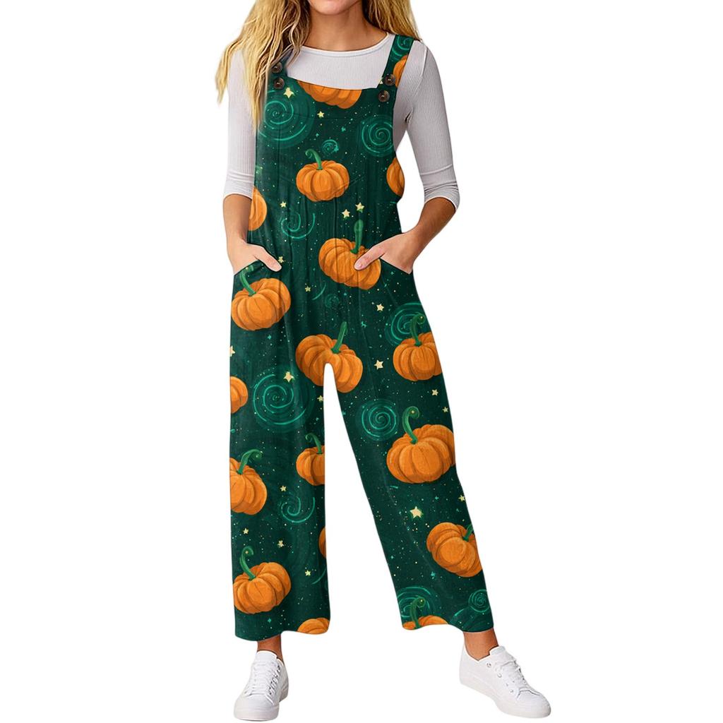 Women’s Loose Casual Sleeveless Jumpsuit Halloween Printed Jumpsuit Printed Jumpsuit