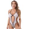 Dámské jednodílné body bez rozkroku, síťovina, ohlávka, výstřih, šněrování, průhledné noční prádlo Babydoll
