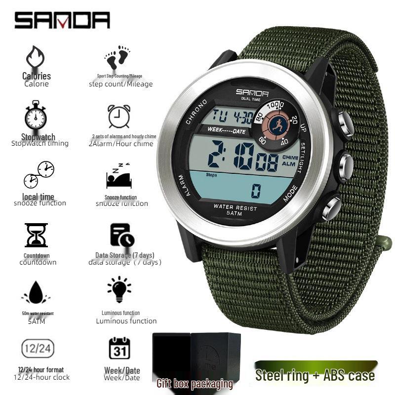 Sanda Multifunction Teen Sports Watch: Calorie Counter, Single Display, Pedometer, Waterproof.