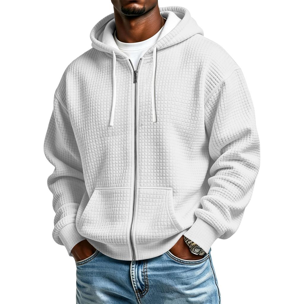 Men's Knit Zip-Up Hoodie Casual Color Hooded Sweatshirt for Winter