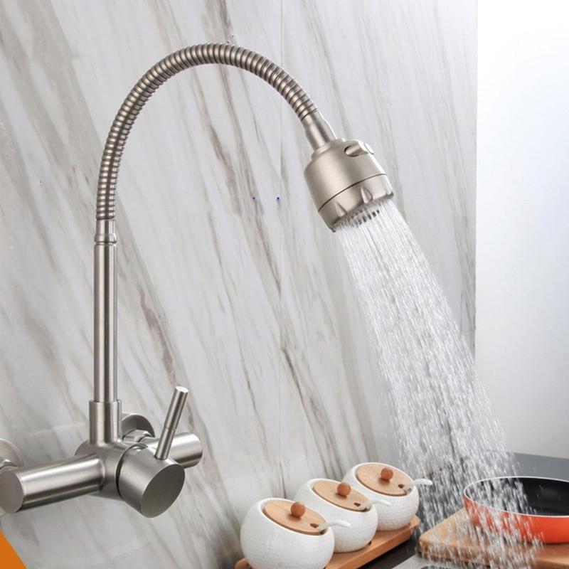 Wall Mounted Kitchen Faucet With Ceramic Cartridges Washbasin Mixing Switches 360 Degree Rotate Sprayers Faucet Enduring