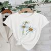 Women'S Casual Black Daisy Print T-Shirt Sleeve Round Neck Lightweight Fashion Top With White Daisies And Green Leaves Design