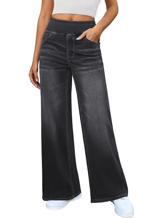 2025 High Waist Women's Wide Leg Jeans with Elastic Abdominal Control