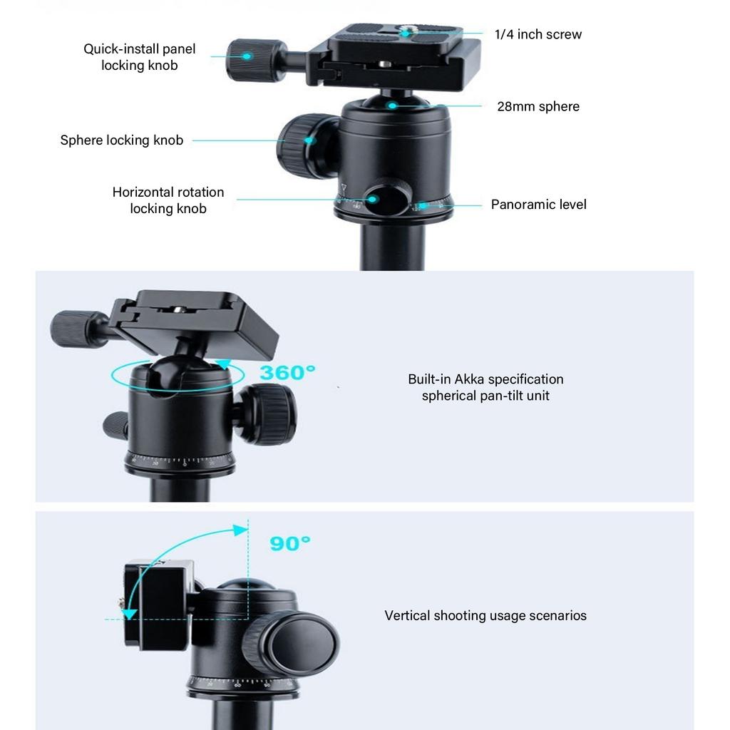 Lightweight Tripod Fit for DSLR Smartphone 360 Degree Rotation Flexible Height Adjustment Travel Photography Accessories
