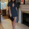 2026 Womens Casual Polka Dot Cutout Puff Sleeve Mini Dress High Waist Slim Fit