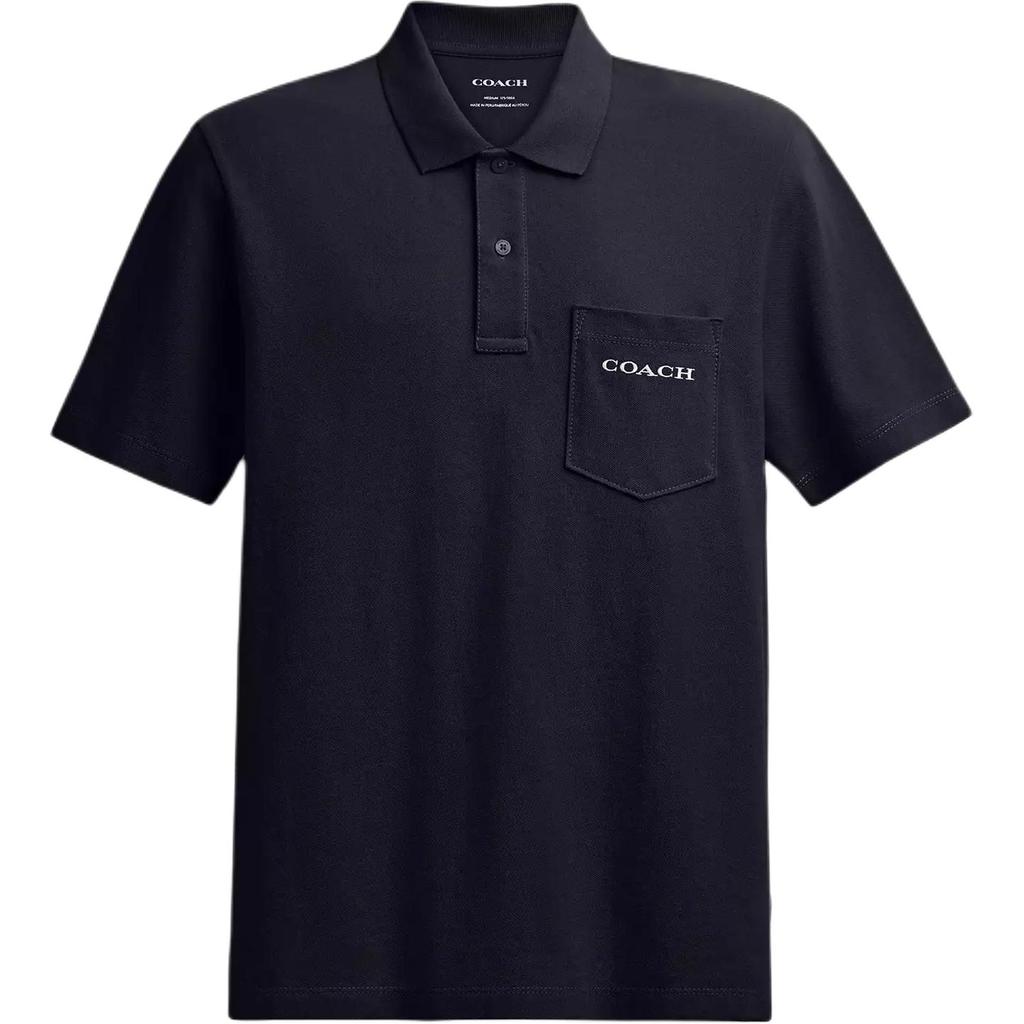 Coach Ss25 Logo Chest Pocket Short Sleeve Polo Shirt Men Polo Shirts Navy-Blue CAH62-RF2