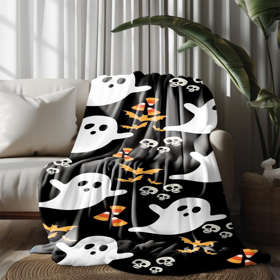 Ghost Halloween Print Microfiber Flannel Cover Blanket Bedroom Living Room Sofa Soft And Comfortable Home Decoration