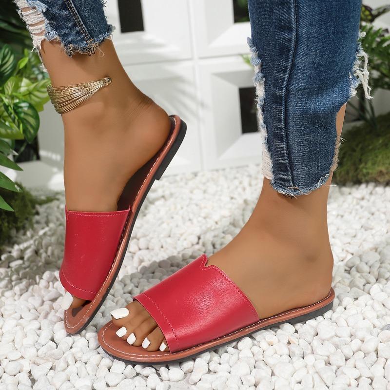 Fashion 2025 Summer Basic Women's Slippers Fashion Outdoor Daily Slippers Women New Open Toe Plus Size Concise Flat Slippers Zapatos