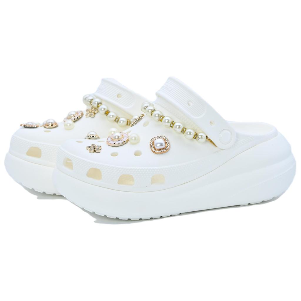 Crocs Crush Clog Baroque Pearl EVA Exquisite Simple Puff Shoes for men and women in white and silver