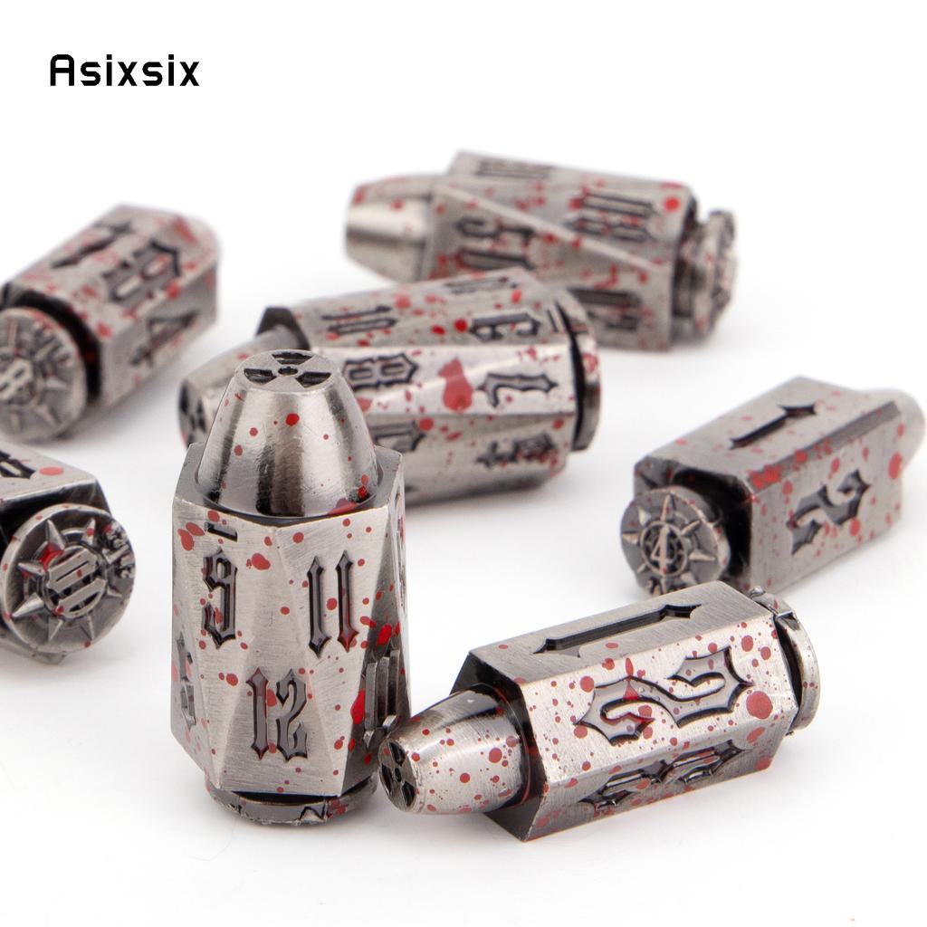 7 Pcs Silver Red Metal Bullet Black Number Sharp Edge Dice Polyhedral Dice Suitable for Role-Playing RPG Card Game