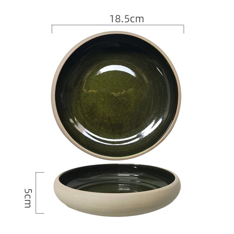 Round Ceramic Fruit Salad Plate Soup Basin 7 Inch Ramen Bowl Home Kitchen Retro Tableware Cooking Plate Snack Bread Dessert Bowl