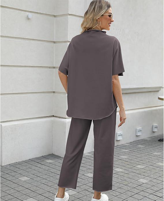 2025 Euro-American Spring/Summer Solid Color Two-Piece: Versatile Wide-Leg Pants & Top Set