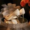 Fashion French-Style Wedding Shoes Bride Design Crystal Thin Heels Pumps Women Elegant Pointed Toe High-Heeled Shoes Woman Prom Shoes