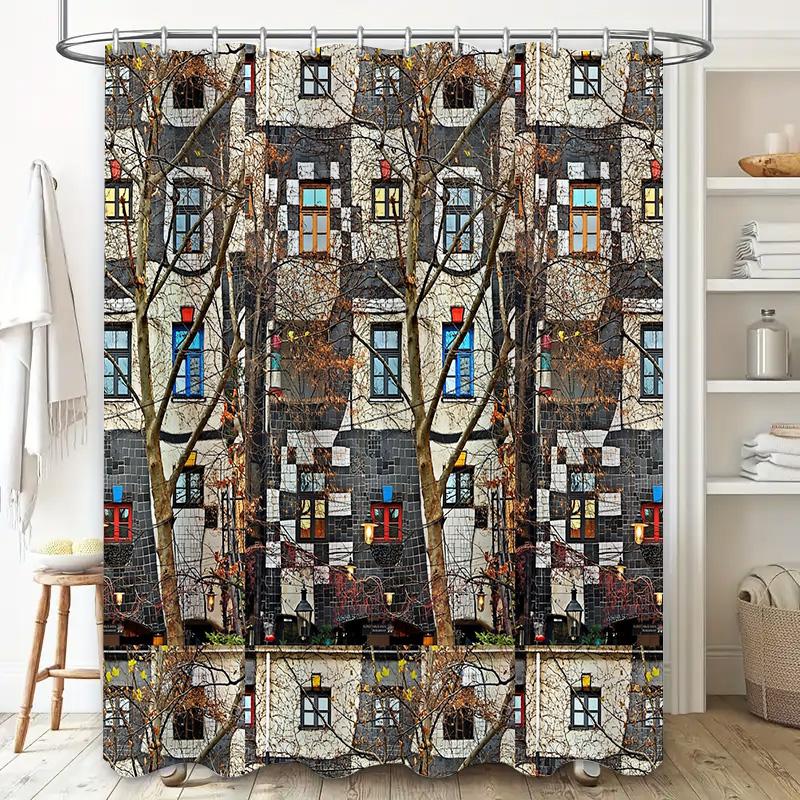 Bathroom Shower Curtain Vintage Gothic Pattern Dark Academia Decor Halloween Spooky Home Textile Washable Waterproof Room Divide